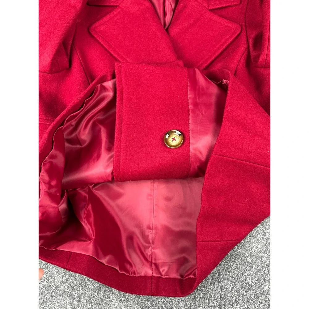 Michael Michael Kors Womens Red Wool Blend Double Breasted Pea Coat Jacket Large